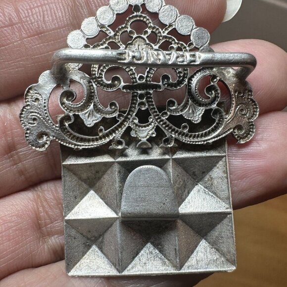 VTG Art Deco Sterling Silver Buckle Filigree Geometric Design 9.2 g France - Picture 5 of 7
